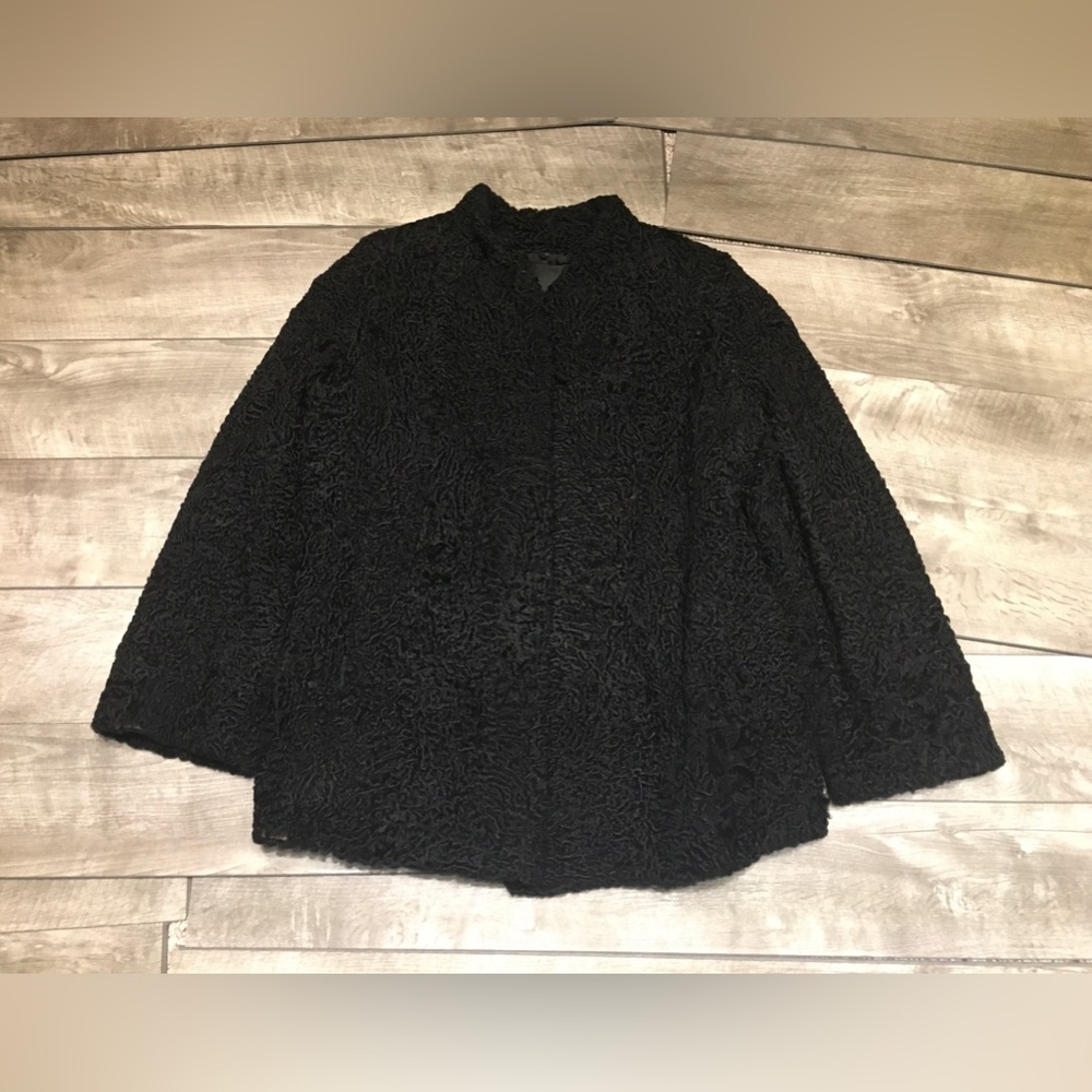 Vintage 70's Schlampp's Black Persian Lamb Fur Women's Coat Jacket Size Medium